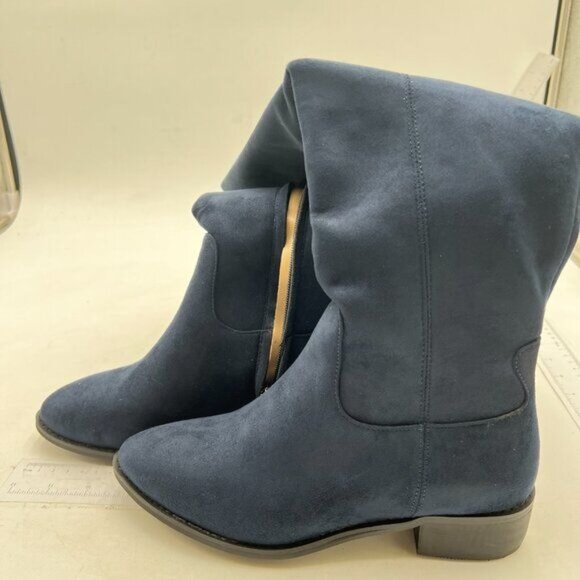 Womens Knee High Boots, Round Toe Low Block Heel Riding Boots  Cowboy Boots Blue - Picture 3 of 7